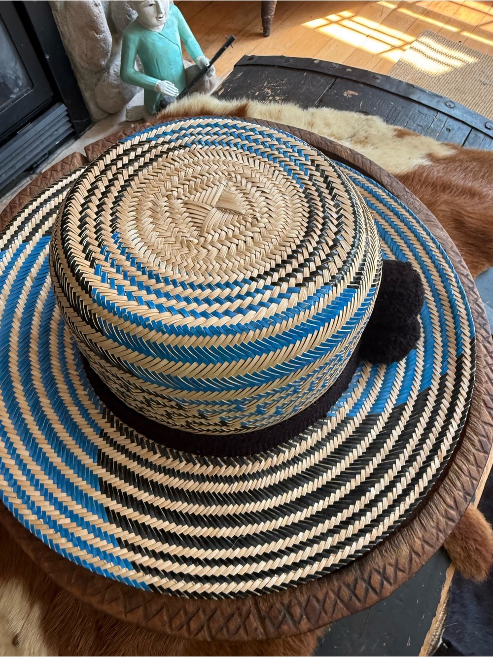 Yosuzi Straw Hat with Blue & Black Accented Brim